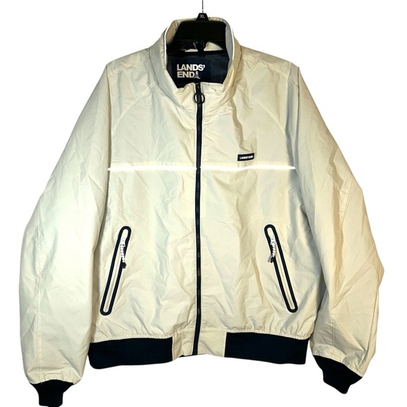 Lands End Mens L 42-44 Squall Classic Light Weight Cream Waterproof Nylon Jacket - Picture 1 of 12